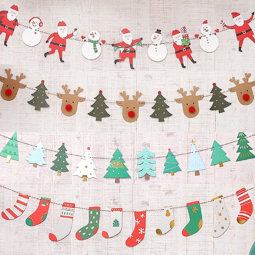 크리스마스 가랜드 아이콘 [6종] 홈파티 벽장식 소품 루돌프 산타 트리