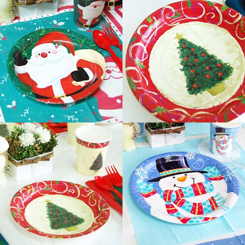 크리스마스 파티접시 [6개입] 산타 트리 눈사람 테이블 장식 데코